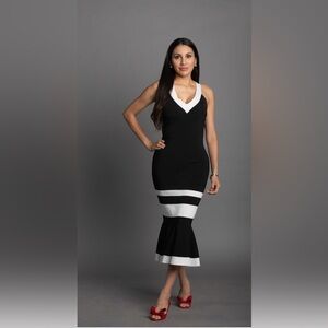 Jonathan Simkhai- Black & White Knit Dress w/Bottom Ruffle- Size M